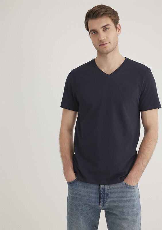 STRETCH V YAKA TİŞÖRT Erkek Koyu Mavi T-Shirt - M061748