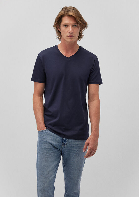 STRETCH V YAKA TİŞÖRT Erkek Koyu Mavi T-Shirt - M061748