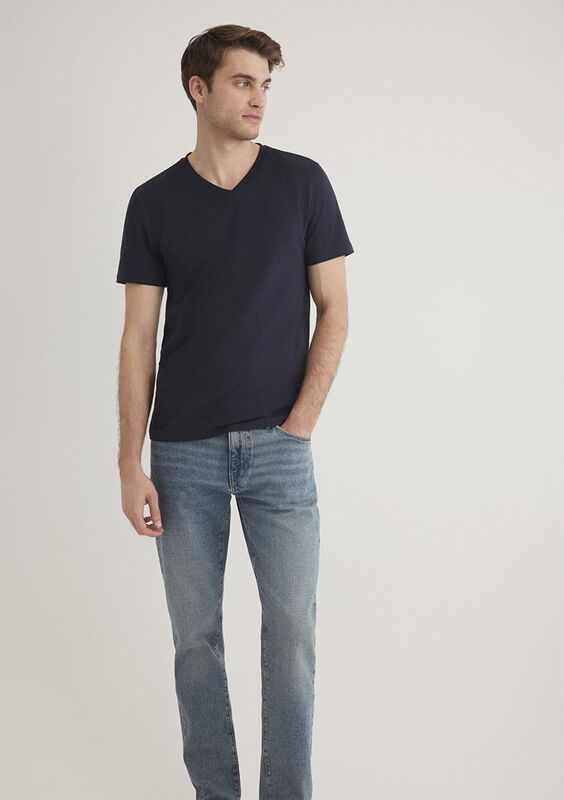 STRETCH V YAKA TİŞÖRT Erkek Koyu Mavi T-Shirt - M061748