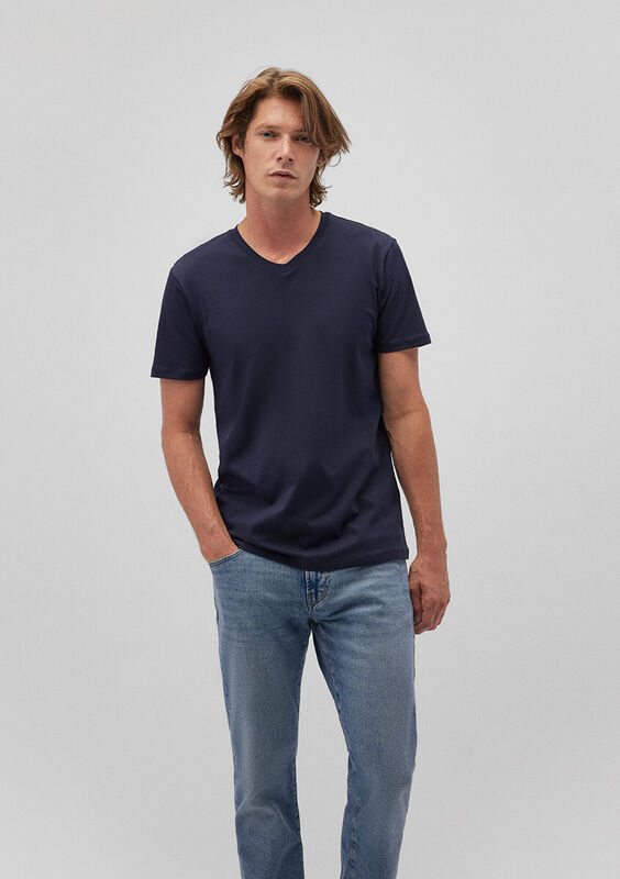 STRETCH V YAKA TİŞÖRT Erkek Koyu Mavi T-Shirt - M061748