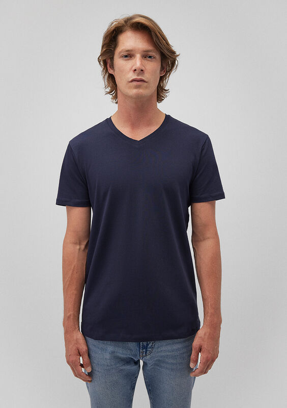 STRETCH V YAKA TİŞÖRT Erkek Koyu Mavi T-Shirt - M061748