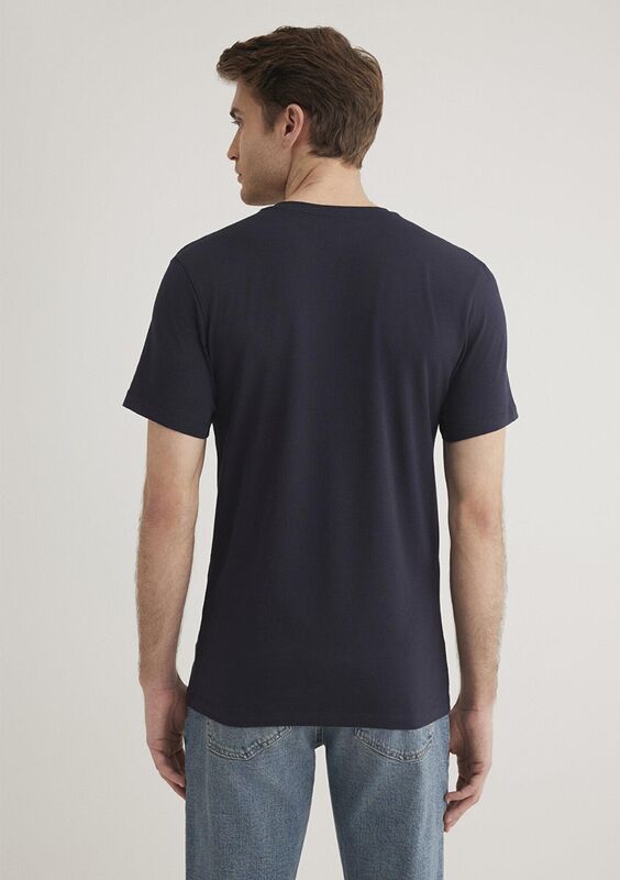 STRETCH V YAKA TİŞÖRT Erkek Koyu Mavi T-Shirt - M061748