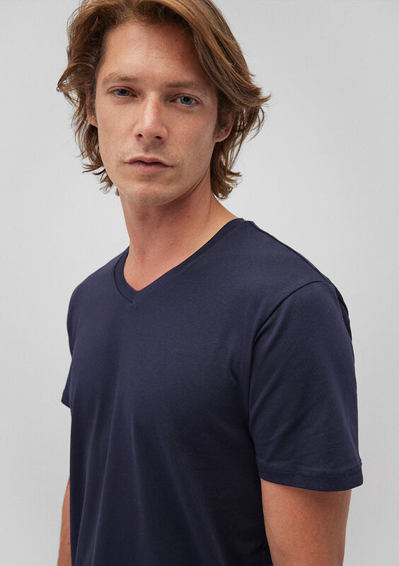 STRETCH V YAKA TİŞÖRT Erkek Koyu Mavi T-Shirt - M061748