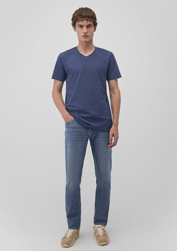 STRETCH V YAKA TİŞÖRT Erkek Mavi T-Shirt - M061748