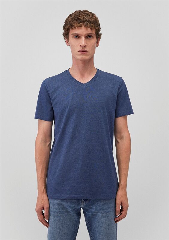 STRETCH V YAKA TİŞÖRT Erkek Mavi T-Shirt - M061748