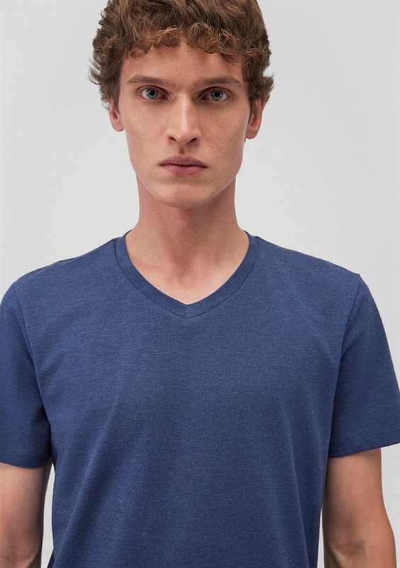 STRETCH V YAKA TİŞÖRT Erkek Mavi T-Shirt - M061748