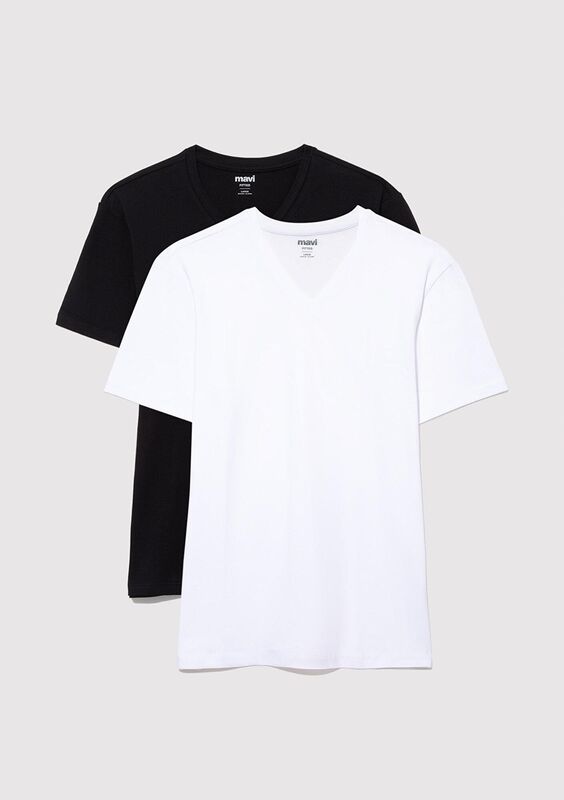 Mavi - STRETCH V YAKA TİŞÖRT Erkek Siyah Basic T-Shirt - M061748