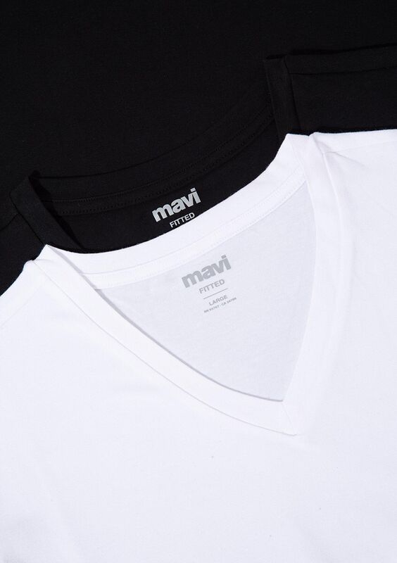 STRETCH V YAKA TİŞÖRT Erkek Siyah Basic T-Shirt - M061748
