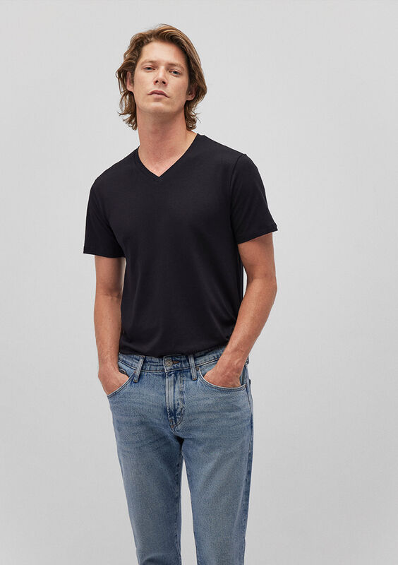STRETCH V YAKA TİŞÖRT Erkek Siyah T-Shirt - M061748