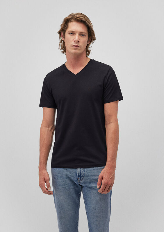 STRETCH V YAKA TİŞÖRT Erkek Siyah T-Shirt - M061748
