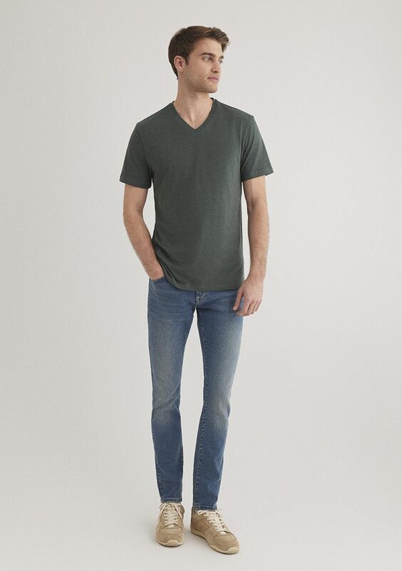 STRETCH V YAKA TİŞÖRT Erkek Yeşil T-Shirt - M061748