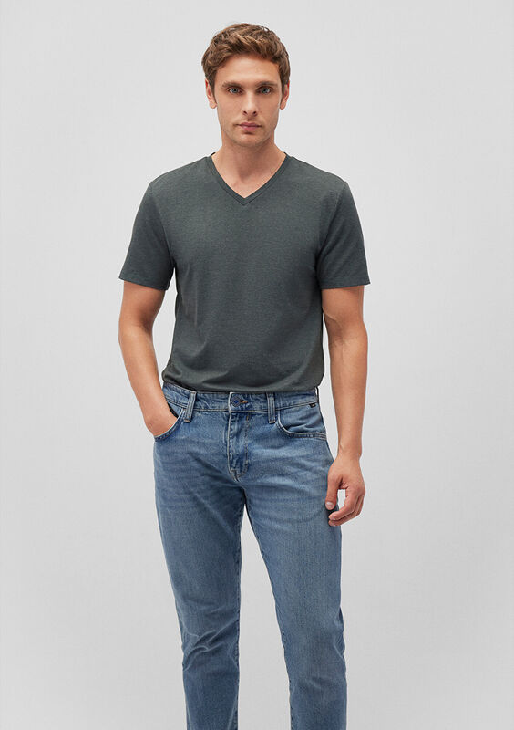 STRETCH V YAKA TİŞÖRT Erkek Yeşil T-Shirt - M061748