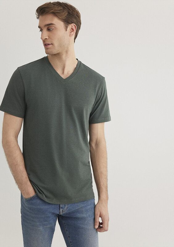 STRETCH V YAKA TİŞÖRT Erkek Yeşil T-Shirt - M061748