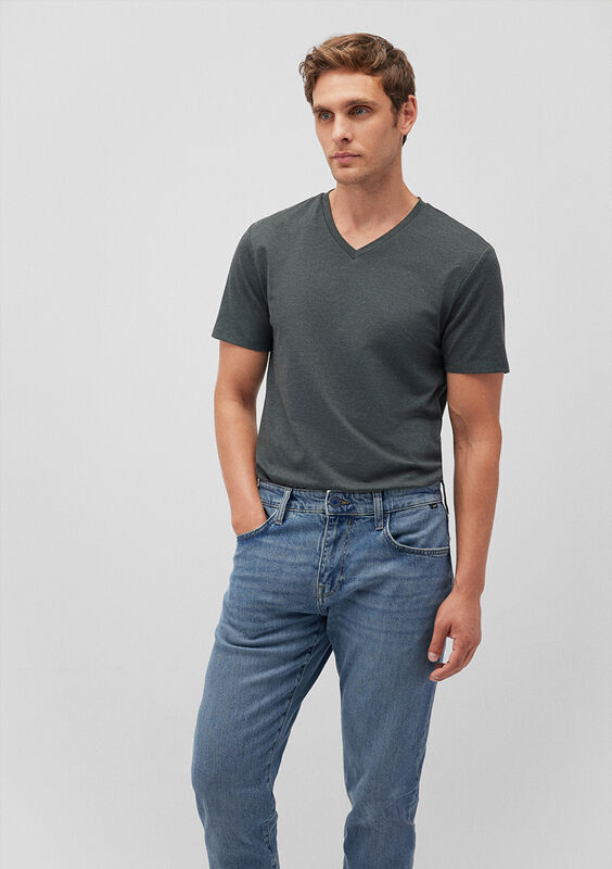 STRETCH V YAKA TİŞÖRT Erkek Yeşil T-Shirt - M061748