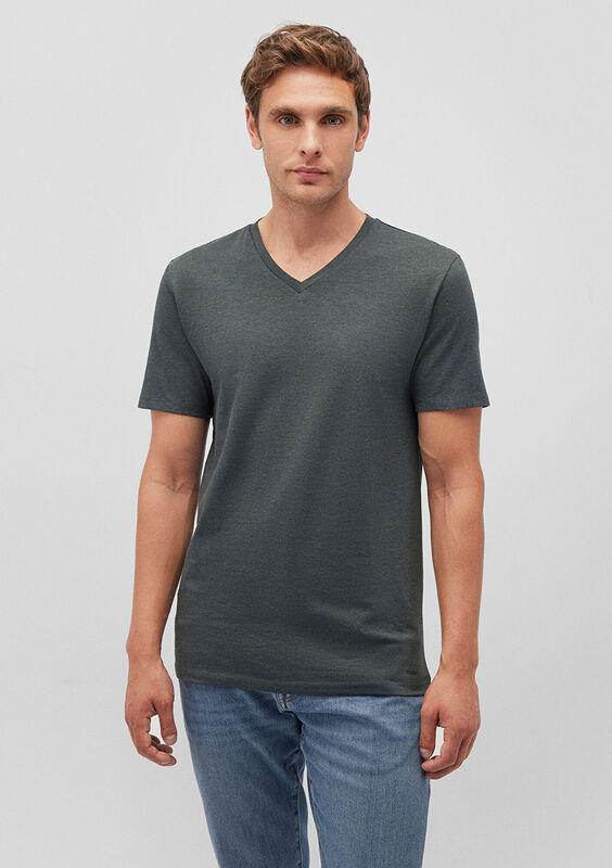 STRETCH V YAKA TİŞÖRT Erkek Yeşil T-Shirt - M061748