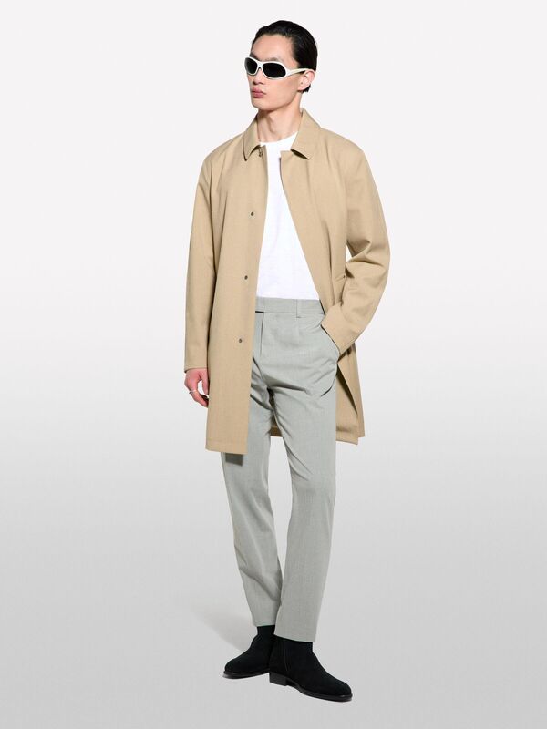 Su Geçirmez Kumaşlı Logolu Kemerli Regular Fit Trençkot Erkek Mavi Trençkot - 325P2THMSN03V