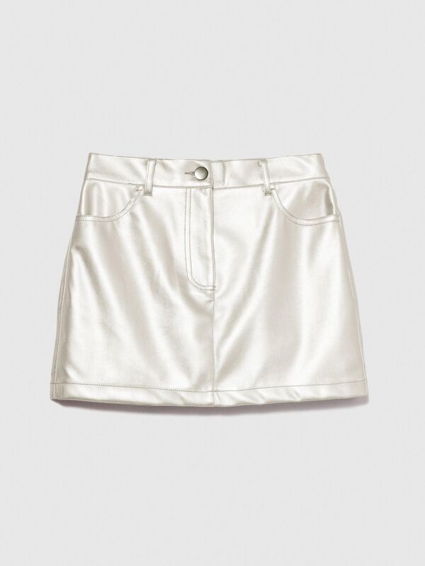 Suni Deri Metalik Görünümlü Mini Etek Kadın Mix Etek - 323A4KDYL001K