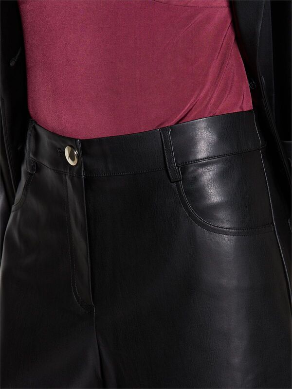 Suni Deri Yüksek Bel Bermuda Şort Kadın Siyah Şort - 325A44UKL901Q