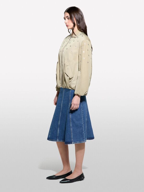 Sisley - Taş Detaylı Hafif Dolgulu Bomber Ceket Kadın Kum Rengi Ceket - 325P2ZCRLN05L