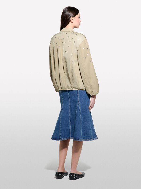 Taş Detaylı Hafif Dolgulu Bomber Ceket Kadın Kum Rengi Ceket - 325P2ZCRLN05L