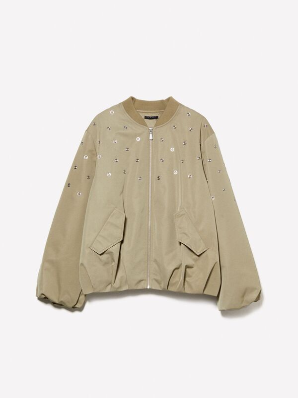 Taş Detaylı Hafif Dolgulu Bomber Ceket Kadın Kum Rengi Ceket - 325P2ZCRLN05L