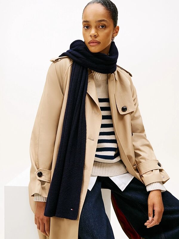 Tommy Hilfiger - TH FLAG FLUFFY SCARF Kadın Mavi Atkı - AW0AW17787