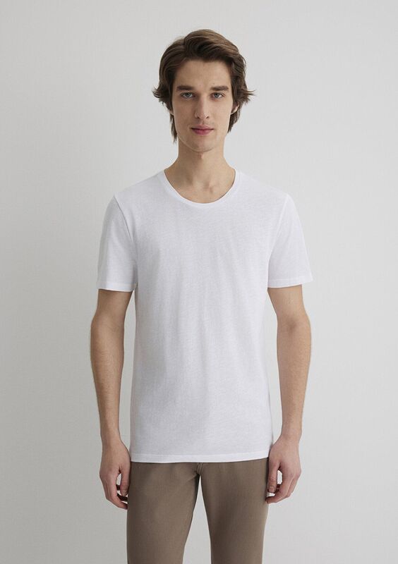 TİŞÖRT Erkek Beyaz Basic T-Shirt - M064681