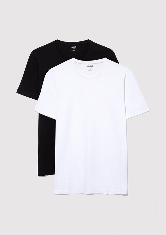 Mavi - TİŞÖRT Siyah Erkek Beyaz Basic T-Shirt - M065574