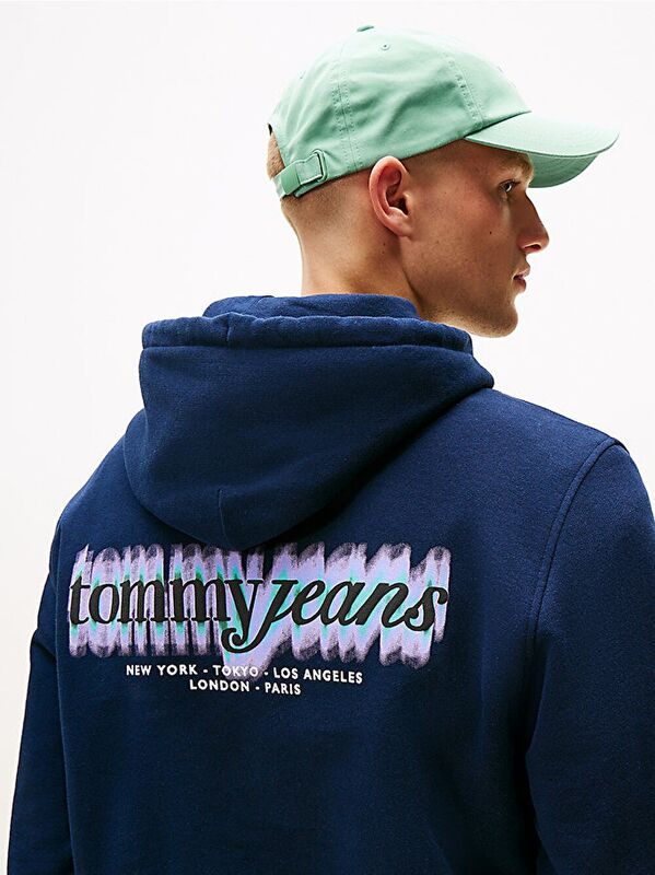 TJM REG BLUR SCRPT BCK HOOD EXT Erkek Mavi Kazak - DM0DM22112