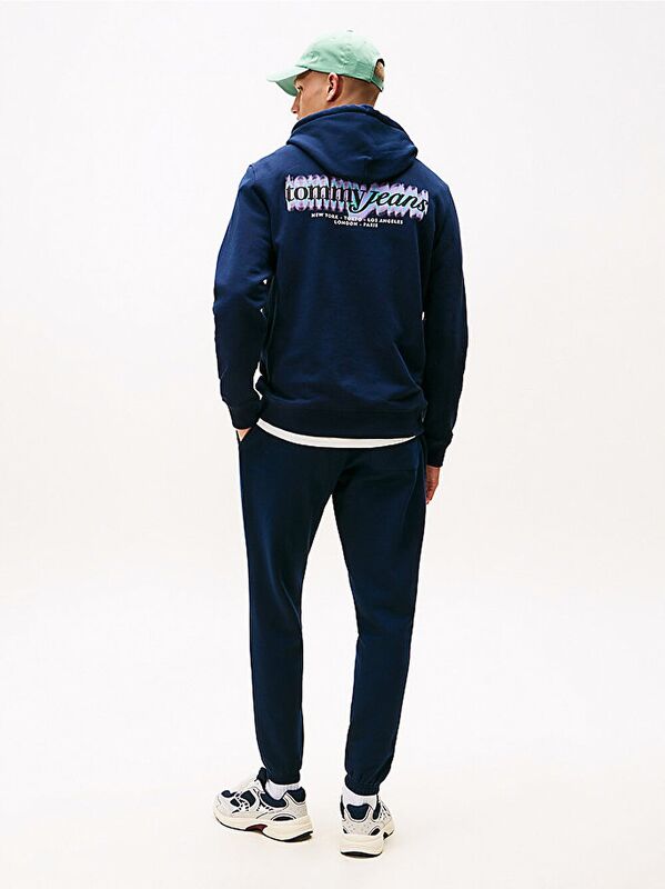 TJM REG BLUR SCRPT BCK HOOD EXT Erkek Mavi Kazak - DM0DM22112