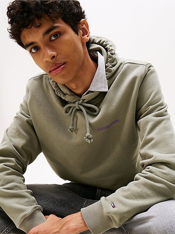 TJM REG BLUR SCRPT BCK HOOD EXT Erkek Yeşil Kazak - DM0DM22112