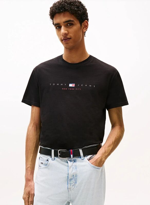 Tommy Hilfiger - TJM REG FLAG LINEAR SS TEE EXT Erkek Siyah T-Shirt - DM0DM21911