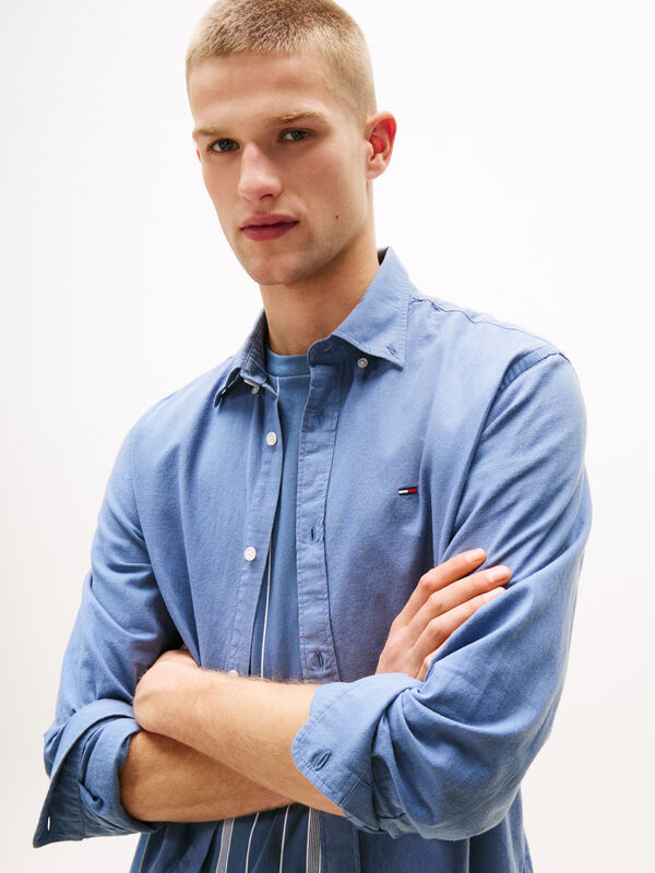 Tommy Hilfiger - TJM REG LINEN BLEND LS SHIRT EXT Erkek Mavi Gömlek - DM0DM20875