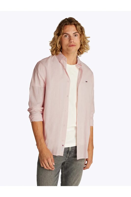 Tommy Hilfiger - TJM REG LINEN BLEND LS SHIRT EXT Erkek Pembe Gömlek - DM0DM20875
