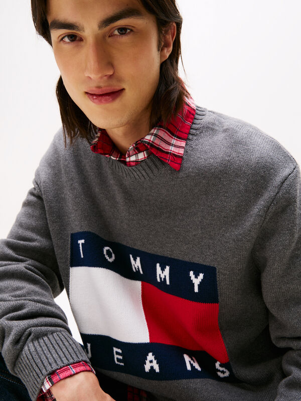 TJM REG MELANGE FLAG SWEATER Erkek Gri Kazak - DM0DM22105