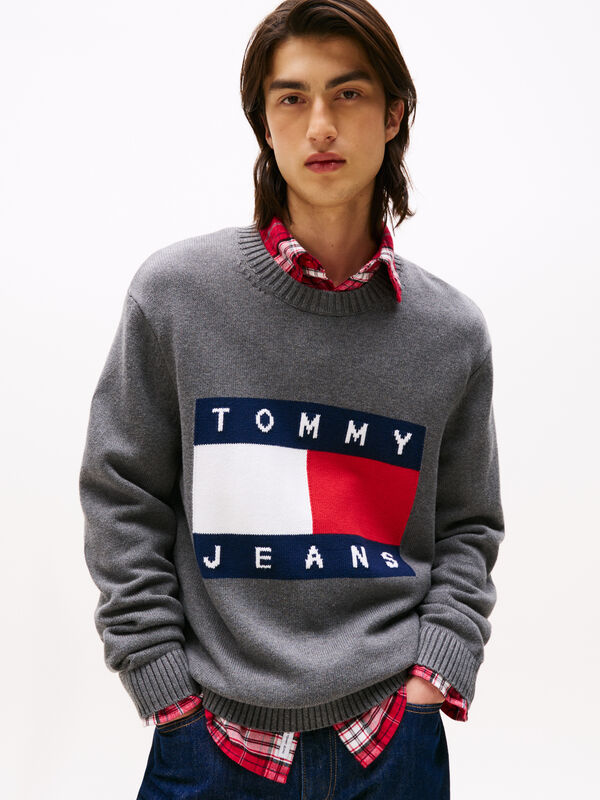 TJM REG MELANGE FLAG SWEATER Erkek Gri Kazak - DM0DM22105