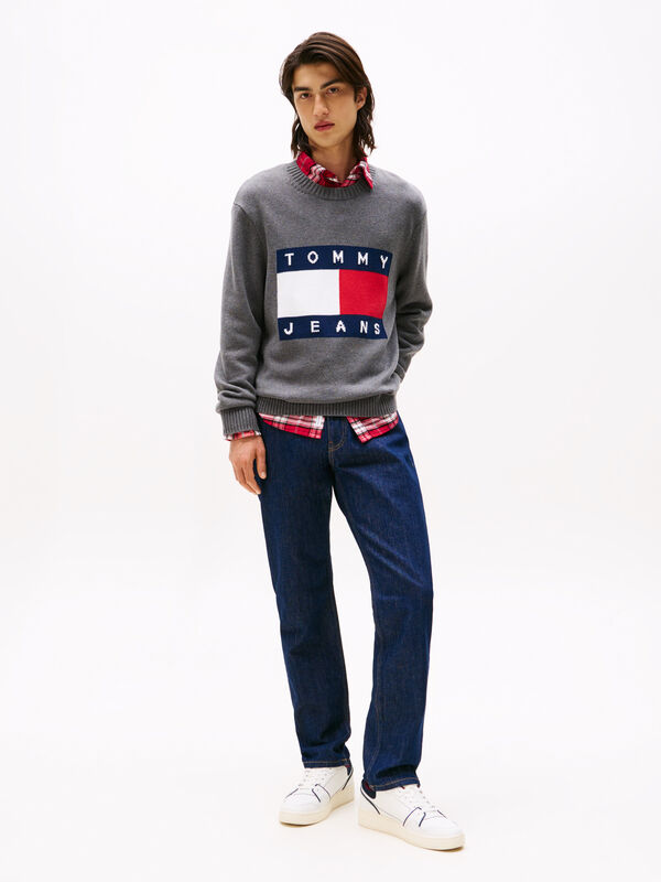 TJM REG MELANGE FLAG SWEATER Erkek Gri Kazak - DM0DM22105