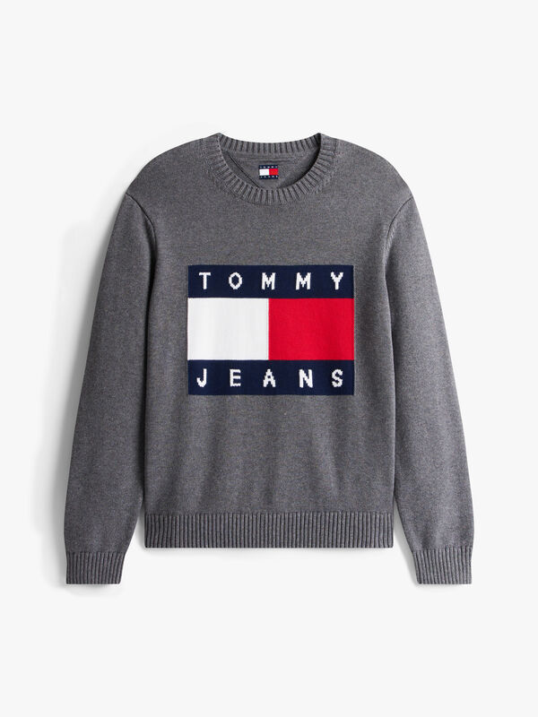 TJM REG MELANGE FLAG SWEATER Erkek Gri Kazak - DM0DM22105