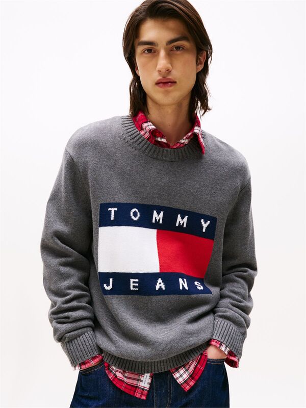 Tommy Hilfiger - TJM REG MELANGE FLAG SWEATER Erkek Gri Kazak - DM0DM22105