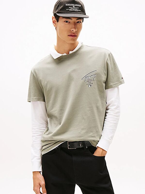 Tommy Hilfiger - TJM REG SIGN CITY TEE EXT Erkek Yeşil T-Shirt - DM0DM22120