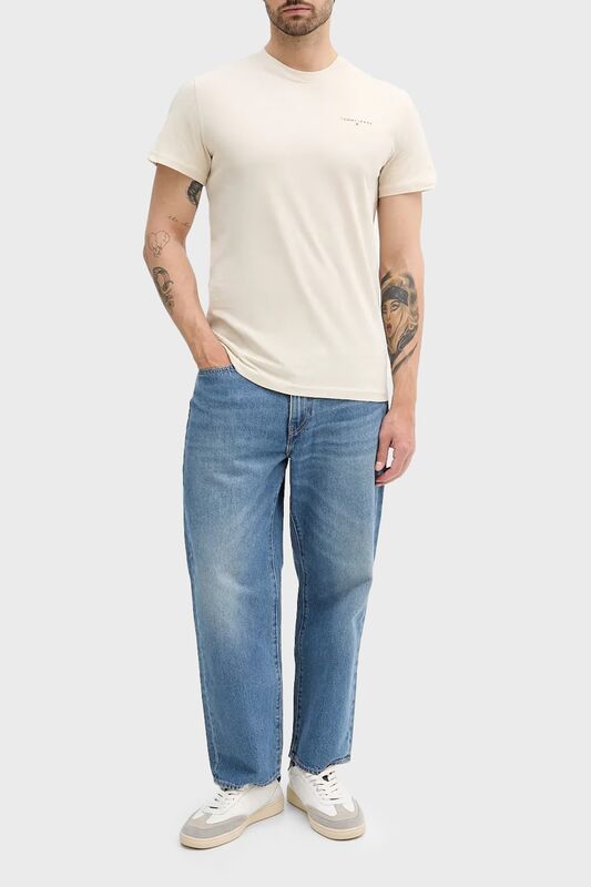 TJM SLIM LINEAR CHEST TEE EXT Erkek Bej T-Shirt - DM0DM21780