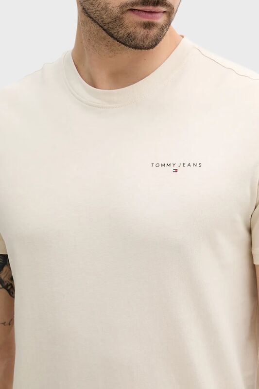 TJM SLIM LINEAR CHEST TEE EXT Erkek Bej T-Shirt - DM0DM21780