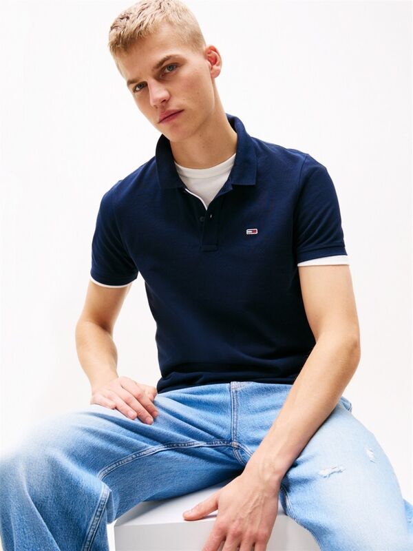 TJM SLIM PLACKET POLO EXT Erkek Mavi Polo - DM0DM20676