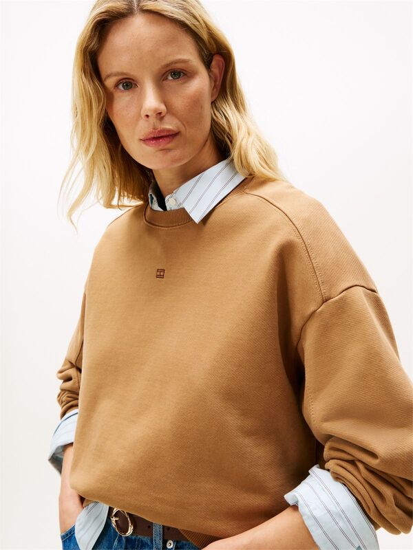 Tommy Hilfiger - TONAL FLAG MDRN TERRY SWTSHRT Kadın Kahverengi Sweatshirt - WW0WW45754