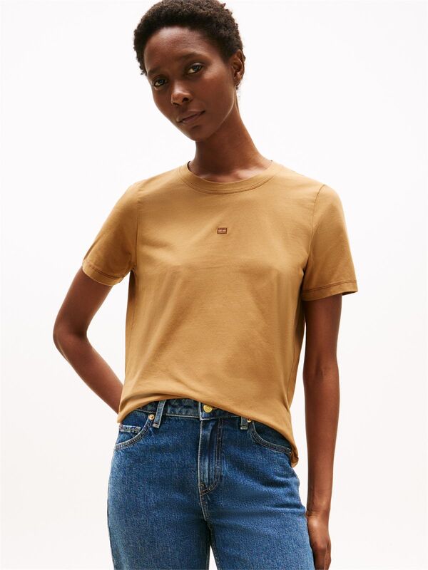 Tommy Hilfiger - TONAL FLAG REG C-NK SS TEE Kadın Kahverengi T-Shirt - WW0WW45626