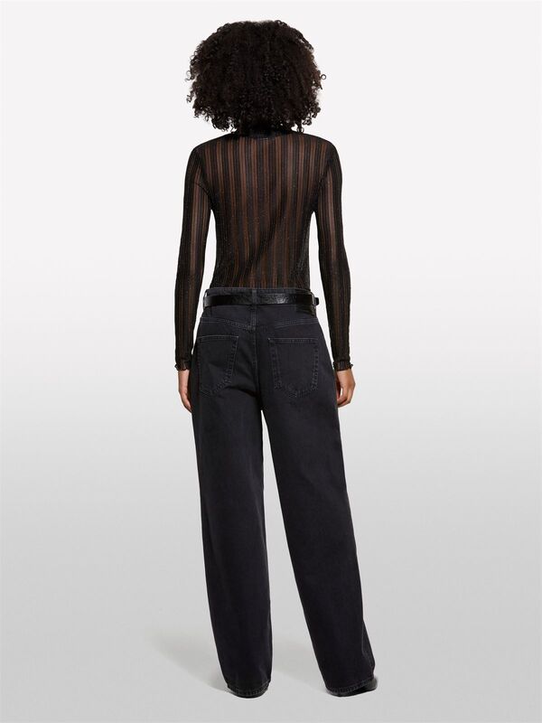 Trasparan Regular Fit Uzun Kollu T-Shirt Kadın Siyah T-Shirt - 325A327PL200U