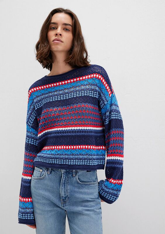 TURUNCU ÇİZGİLİ KAZAK Kadın Mavi Kazak - M1710329