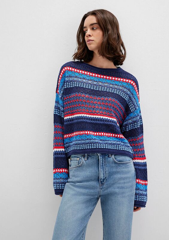 TURUNCU ÇİZGİLİ KAZAK Kadın Mavi Kazak - M1710329