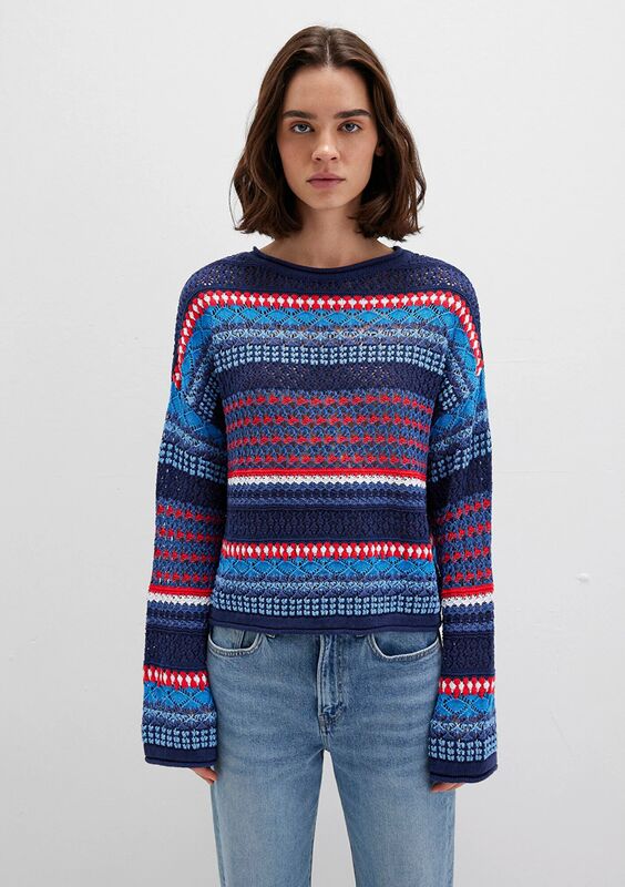 TURUNCU ÇİZGİLİ KAZAK Kadın Mavi Kazak - M1710329