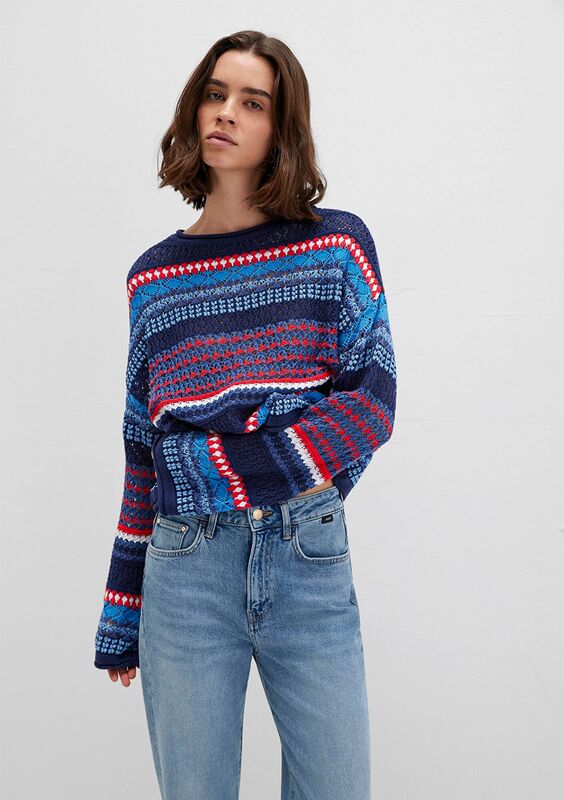 Mavi - TURUNCU ÇİZGİLİ KAZAK Kadın Mavi Kazak - M1710329